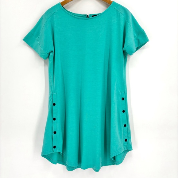 Reborn Turquoise Short Sleeve Button Sides A-Line Tunic Top, Medium - Picture 13 of 16